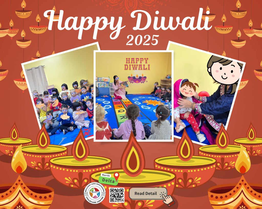 Children celebrate Diwali 2025 at BKMCC Childcare in North Delta with joy and culture.