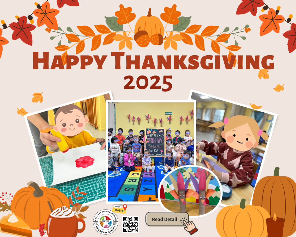 Children celebrating Thanksgiving at BKMCC Childcare in Delta BC with fun crafts and smiles