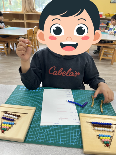 Child practising Montessori math with bead materials at BKMCC Childcare in North Delta