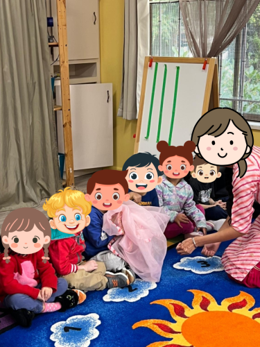 North Delta childcare students seated for Diwali circle time activity.