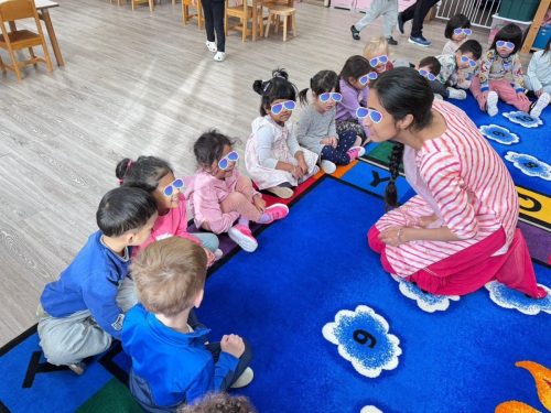 Kids enjoying group learning during Diwali celebration at BKMCC Childcare North Delta