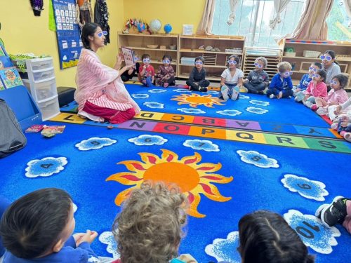 Children gathered for Diwali storytime at BKMCC Childcare North Delta