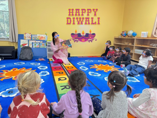Children enjoying Diwali storytime at a childcare in North Delta near Surrey.