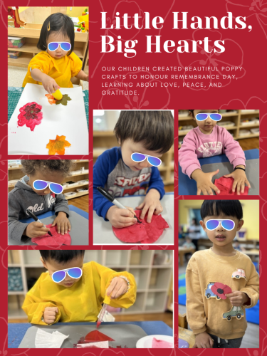 BKMCC Childcare children in North Delta making handmade poppy flowers for Remembrance Day.